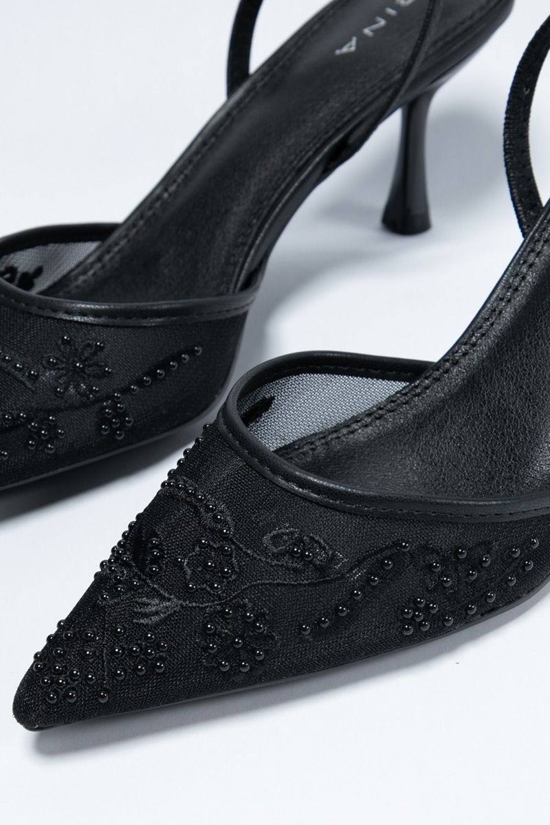 Chic Heeled Slingback Sandals - Beaded Elegance