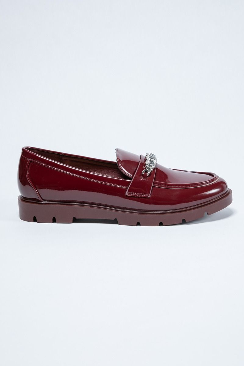Glossy Chunky Flat Loafers - Studded Edge