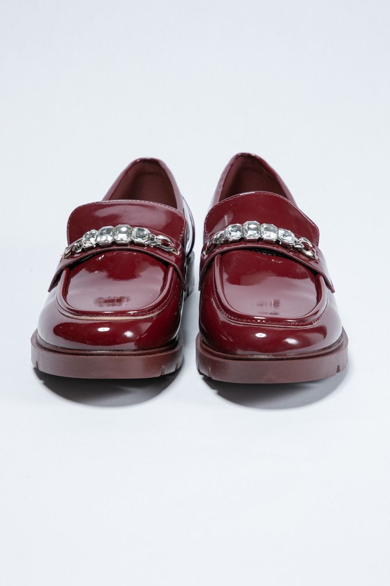 Glossy Chunky Flat Loafers - Studded Edge