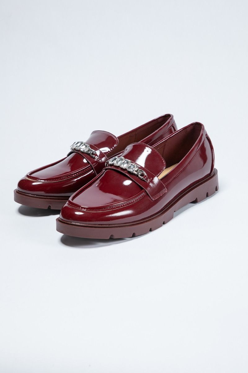 Glossy Chunky Flat Loafers - Studded Edge