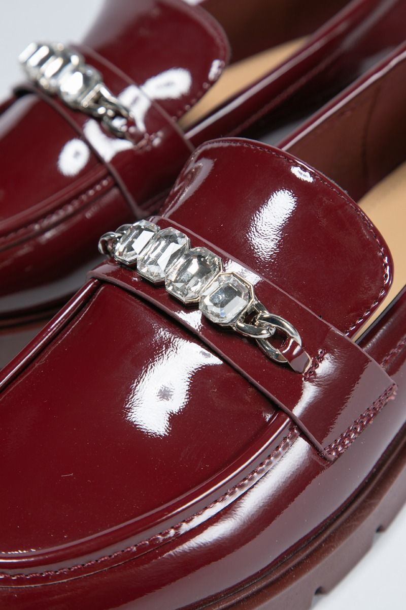 Glossy Chunky Flat Loafers - Studded Edge