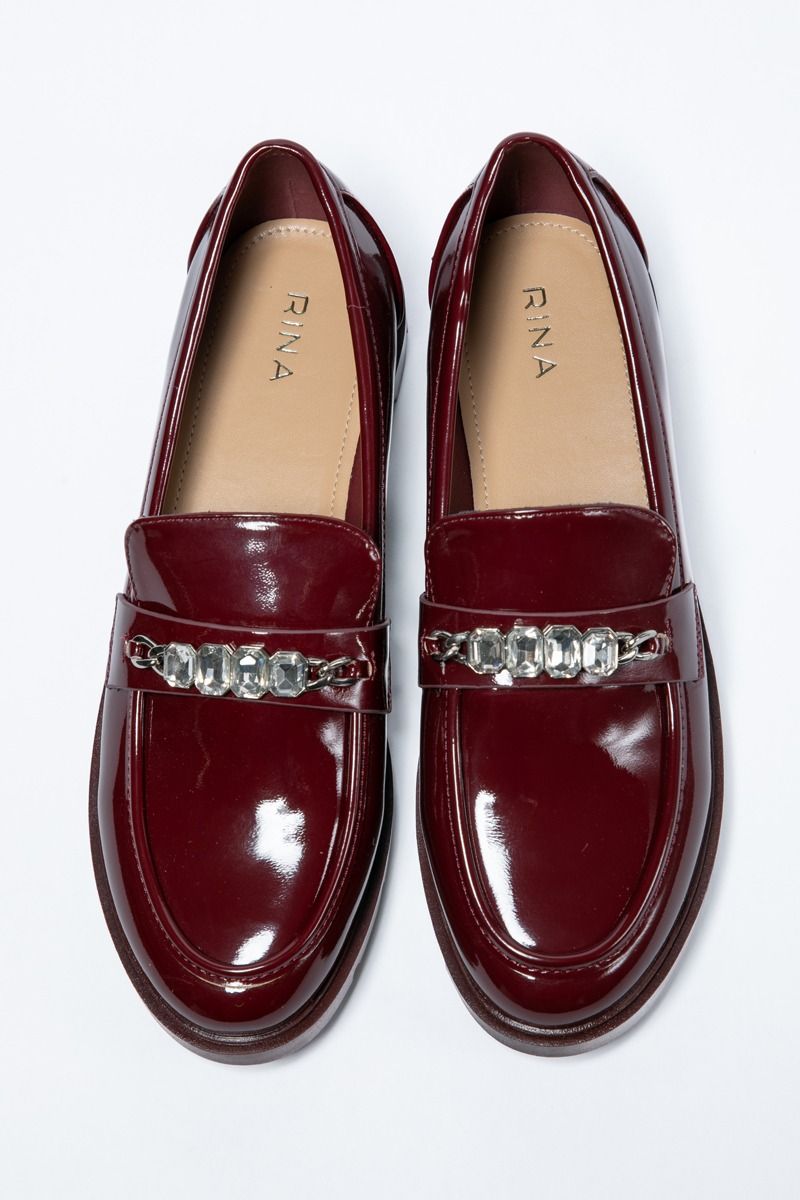 Glossy Chunky Flat Loafers - Studded Edge