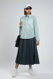 قميص نسائي صيفي مخطط بأكمام طويلة