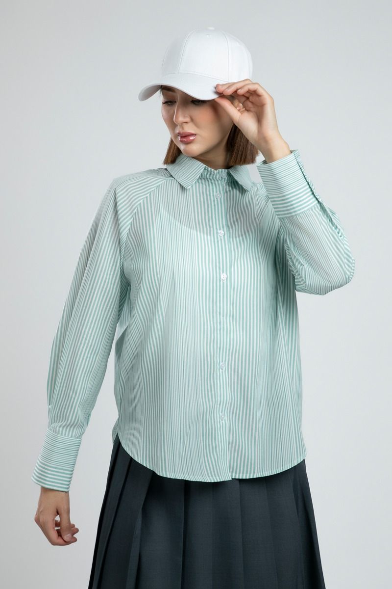 قميص نسائي صيفي مخطط بأكمام طويلة