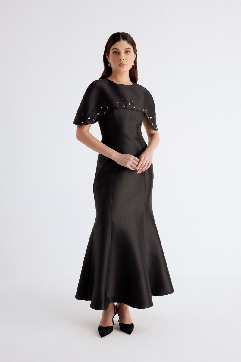 Statement Satin Evening Dress with Rhinestones