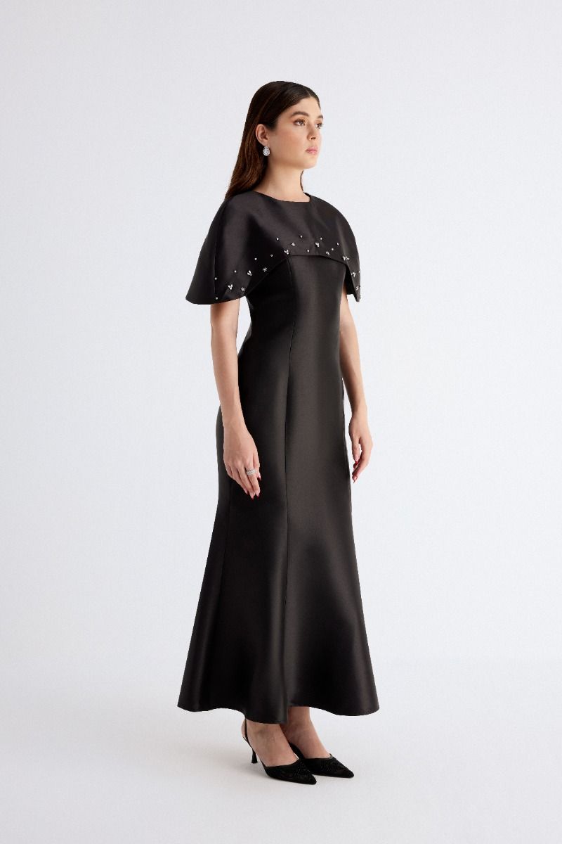 Statement Satin Evening Dress with Rhinestones