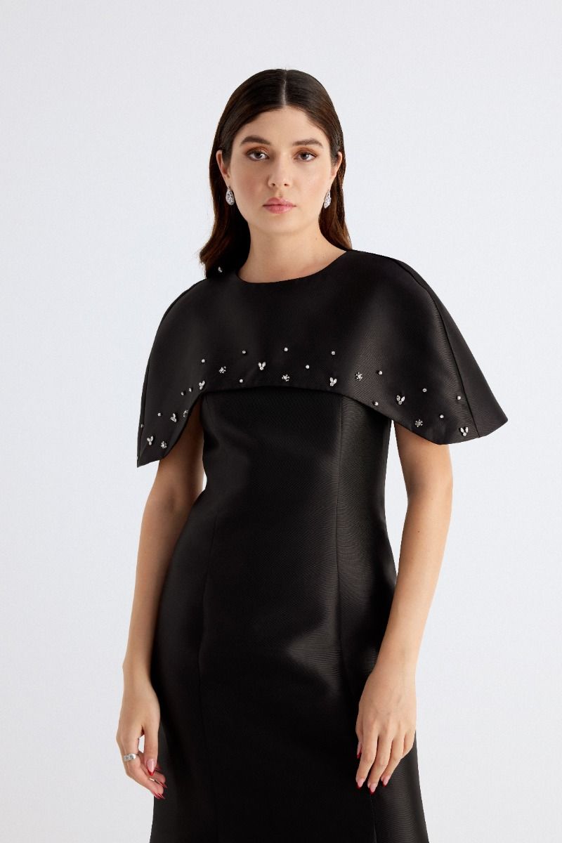 Statement Satin Evening Dress with Rhinestones