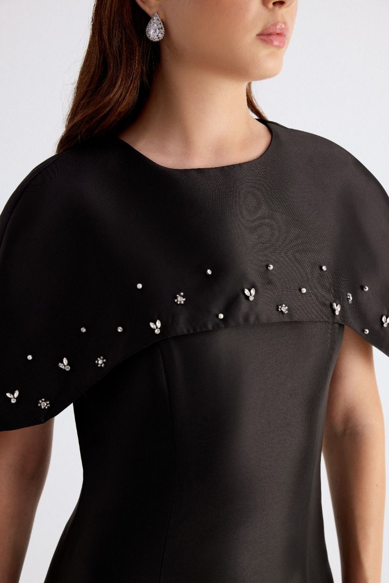 Statement Satin Evening Dress with Rhinestones