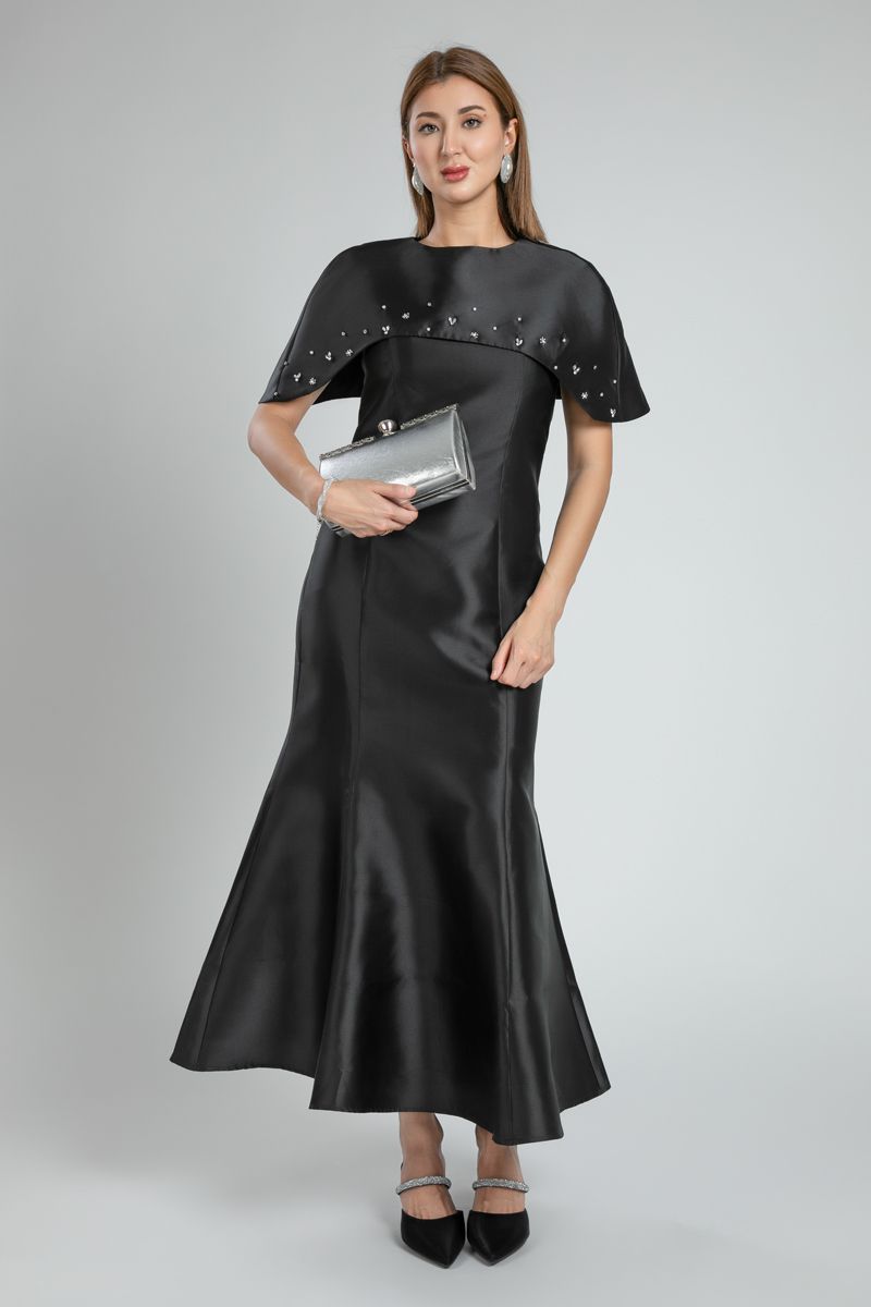 Statement Satin Evening Dress with Rhinestones
