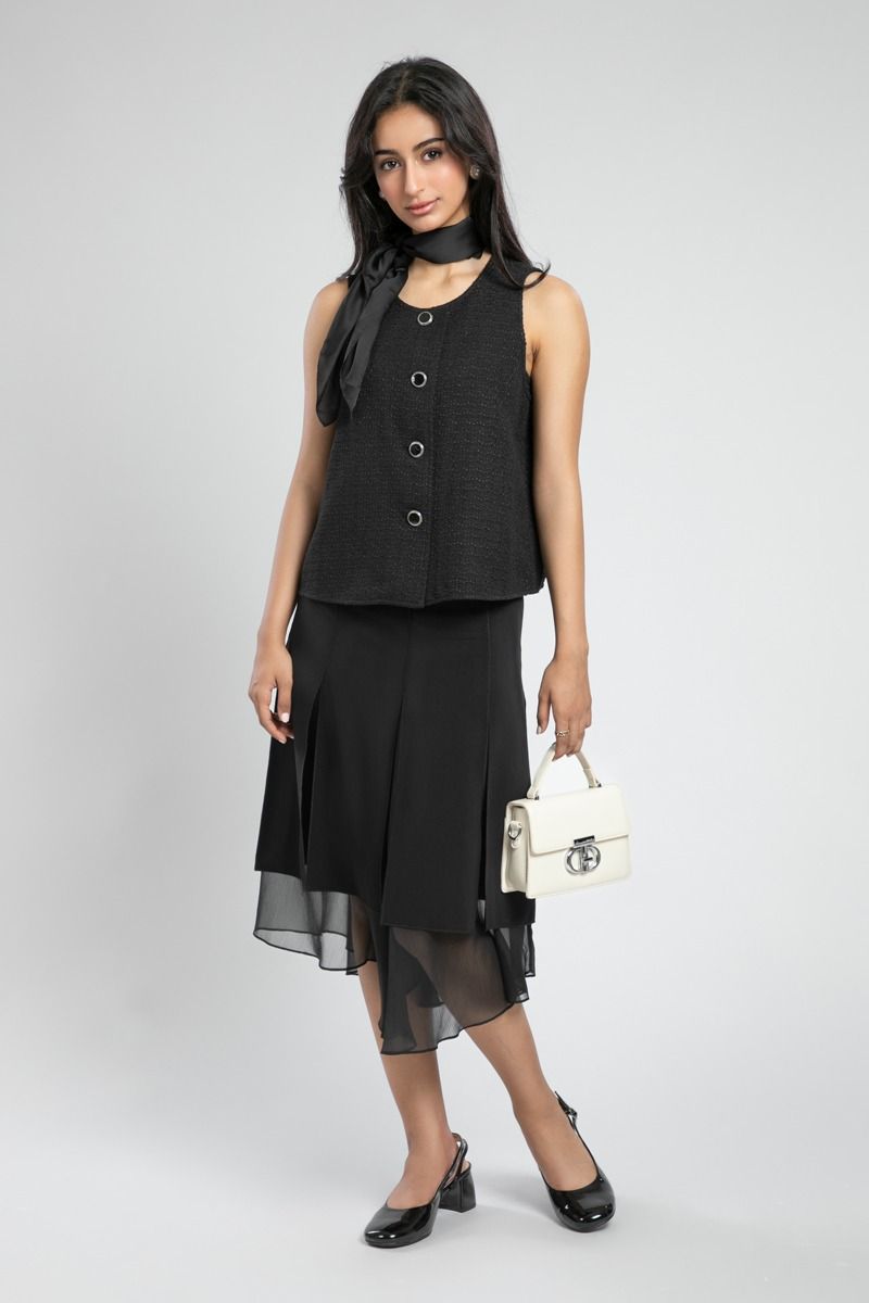 Layered Midi Skirt with Sheer Hem Detail