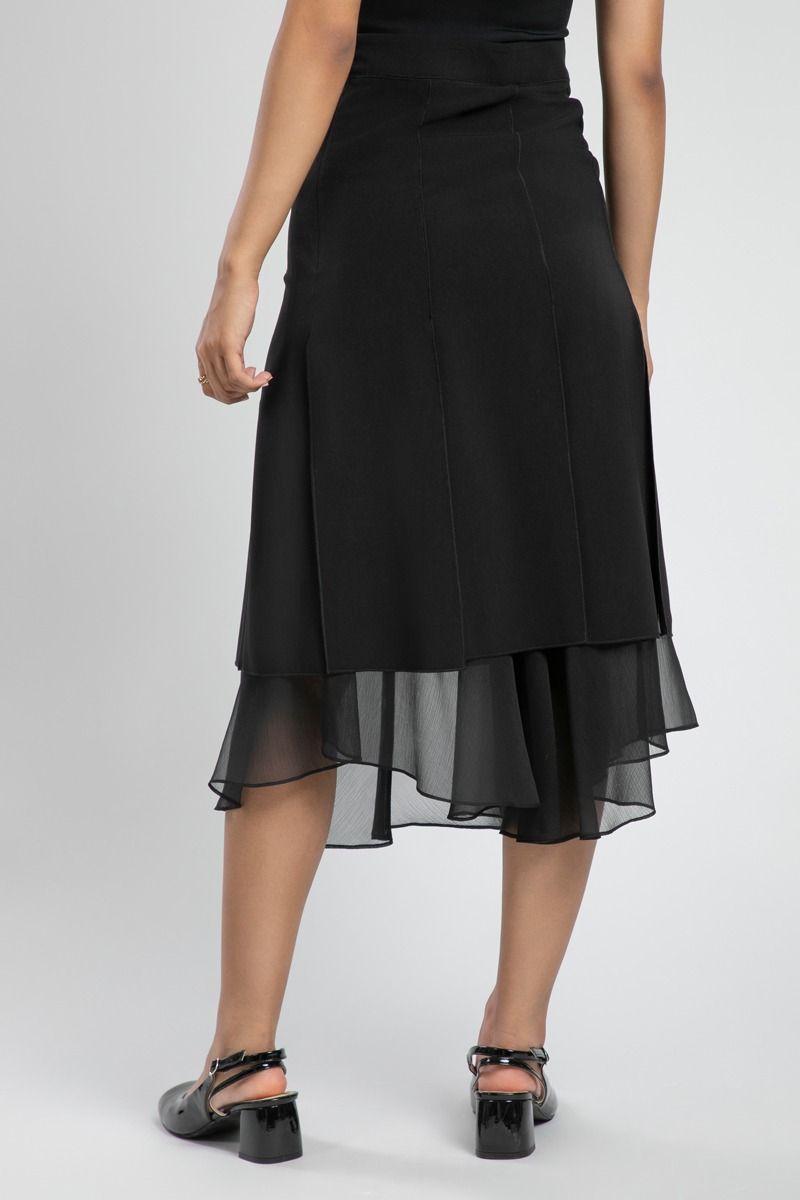 Layered Midi Skirt with Sheer Hem Detail