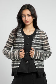 Embroidered Striped Jacket with Fringe Hem