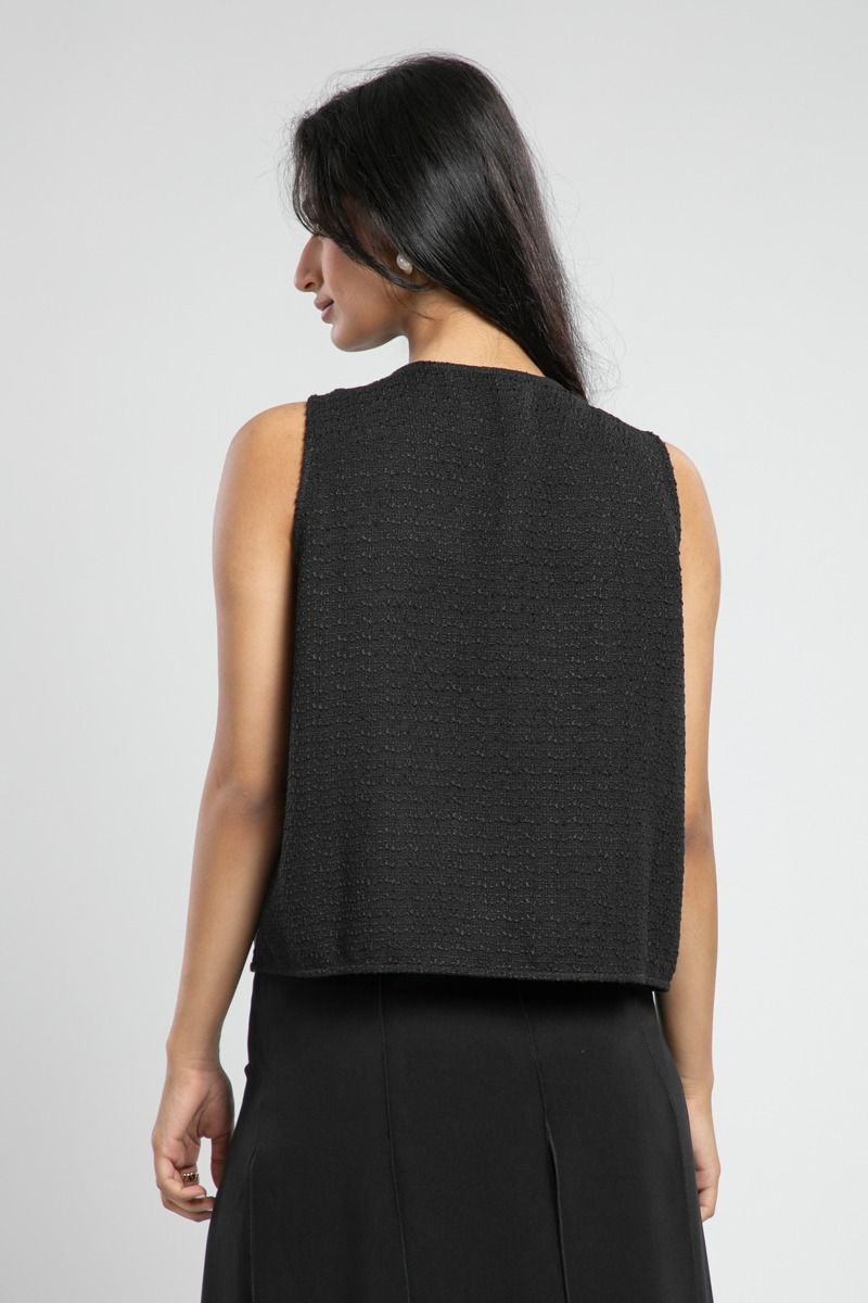 Sleeveless Textured Top with Statement Buttons