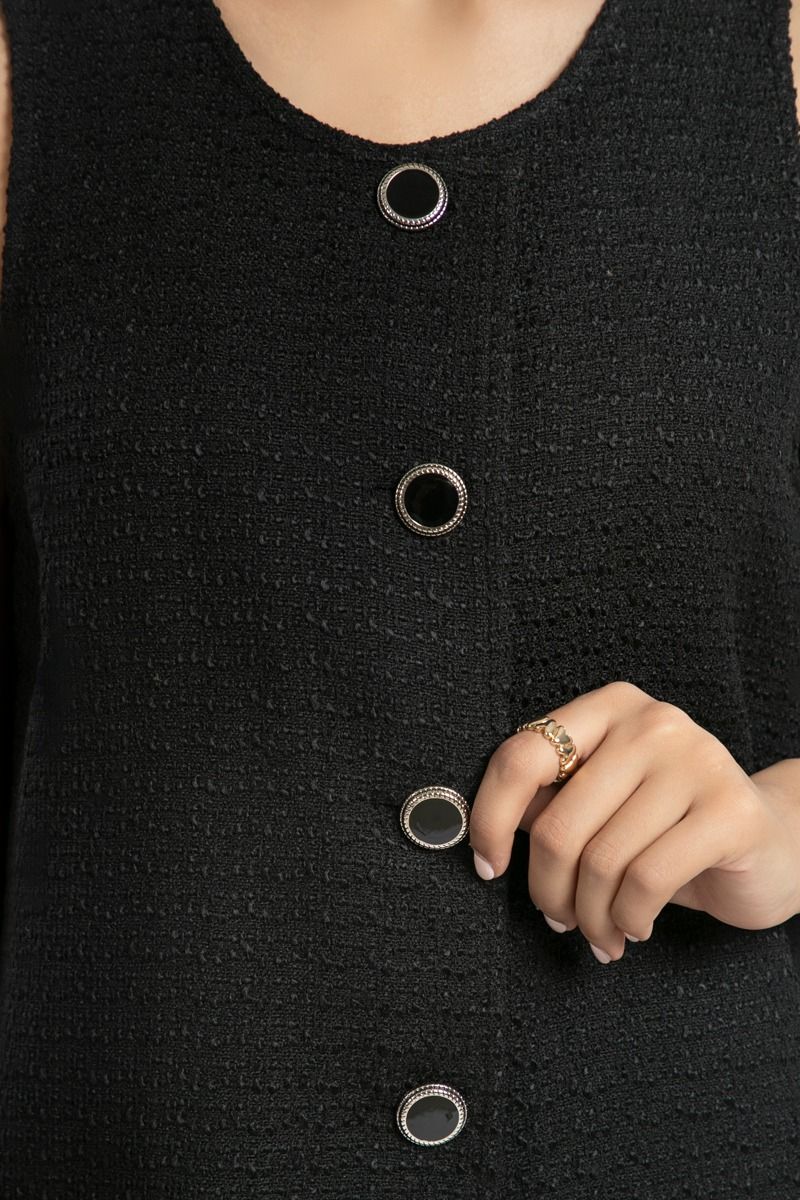 Sleeveless Textured Top with Statement Buttons