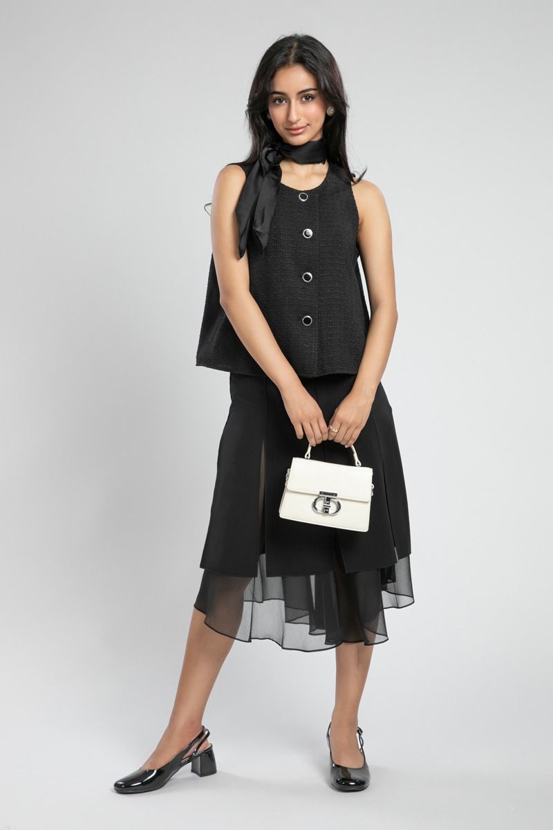 Sleeveless Textured Top with Statement Buttons