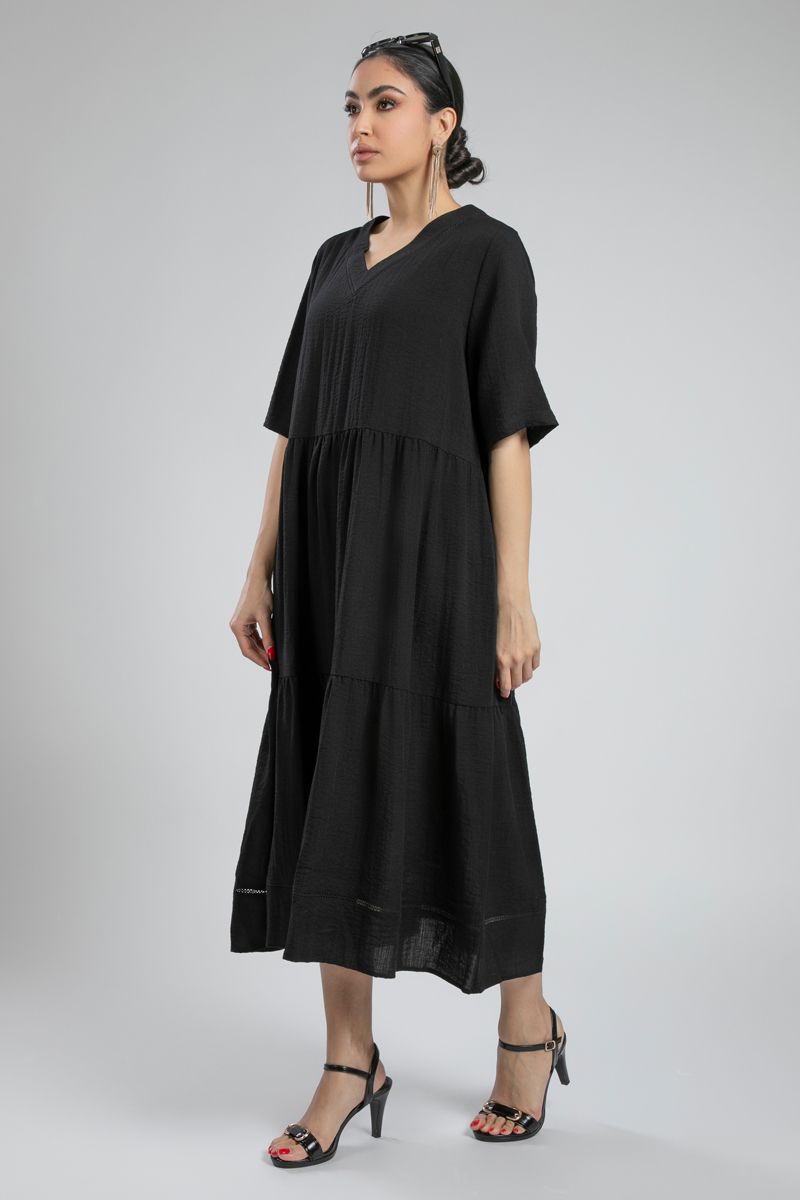 Black Tiered Midi Dress