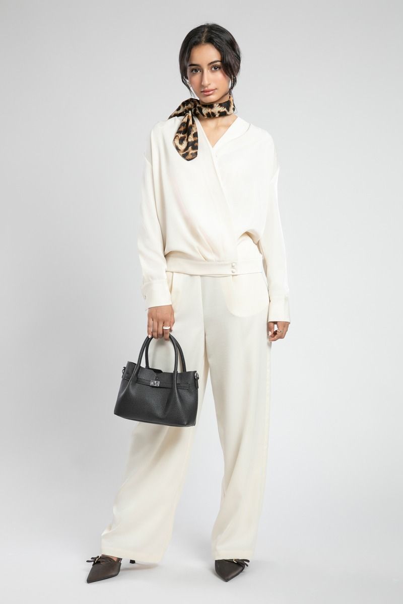 High Waist Wide Leg Pants with Button Detail