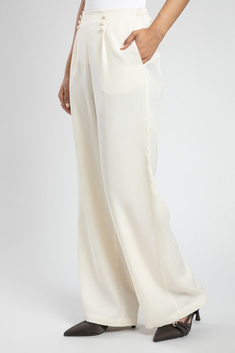 High Waist Wide Leg Pants with Button Detail