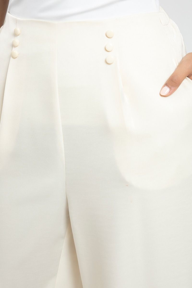 High Waist Wide Leg Pants with Button Detail