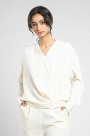 Wrap Style Blouse with Buttoned Hem