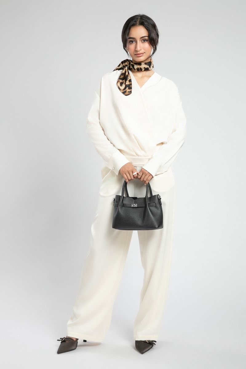 Wrap Style Blouse with Buttoned Hem