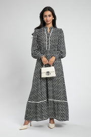 Printed Maxi Dress with Lace Detail