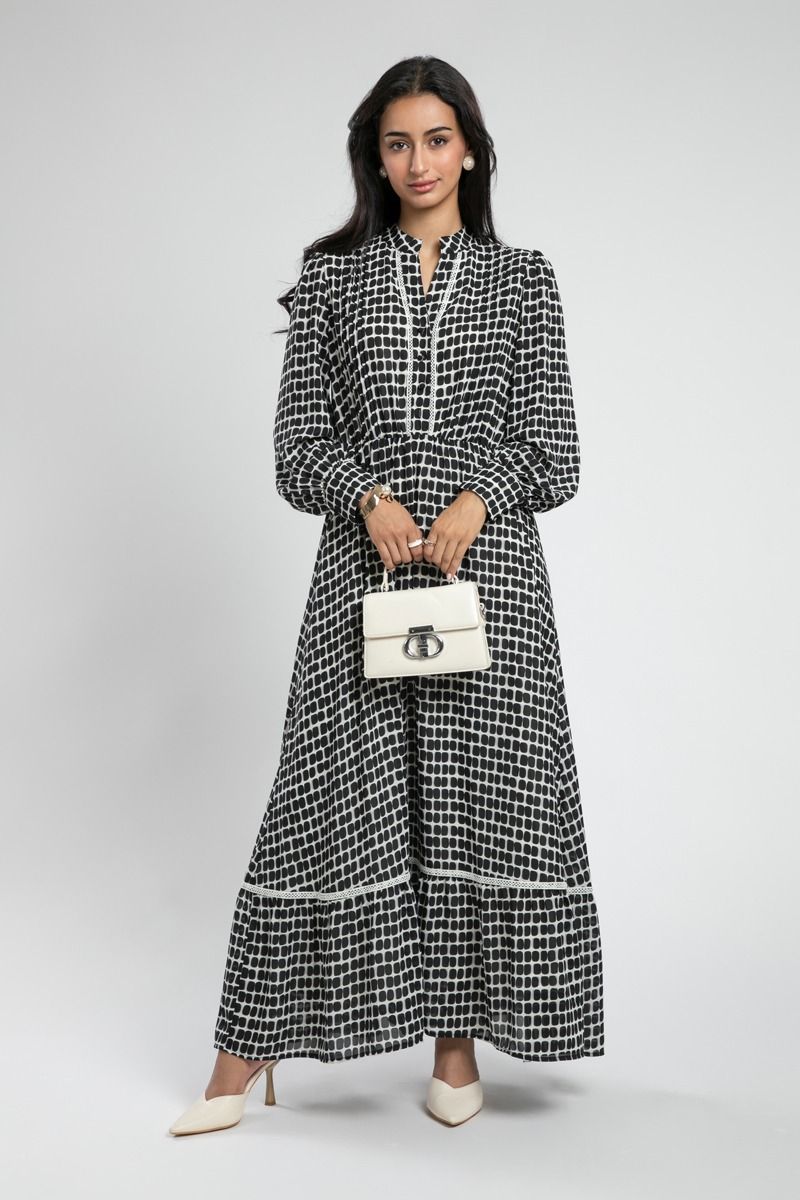 Printed Maxi Dress with Lace Detail