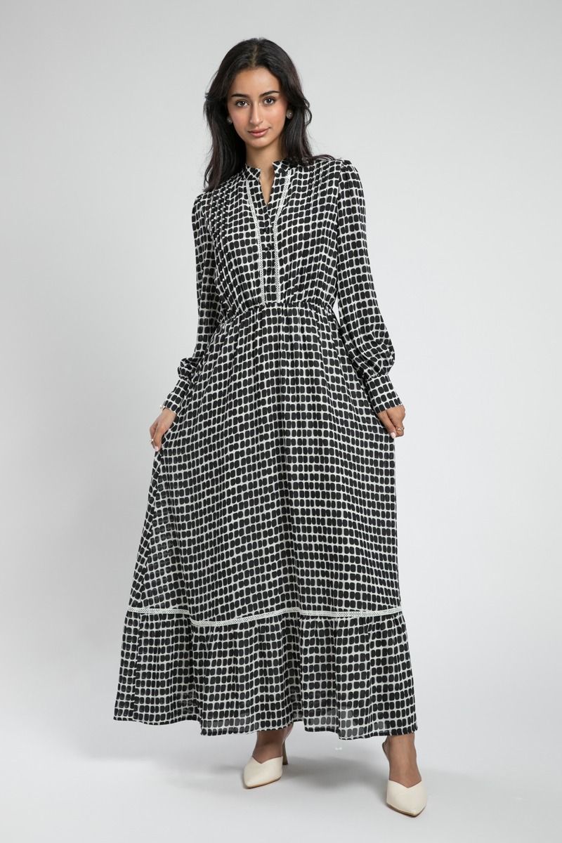 Printed Maxi Dress with Lace Detail