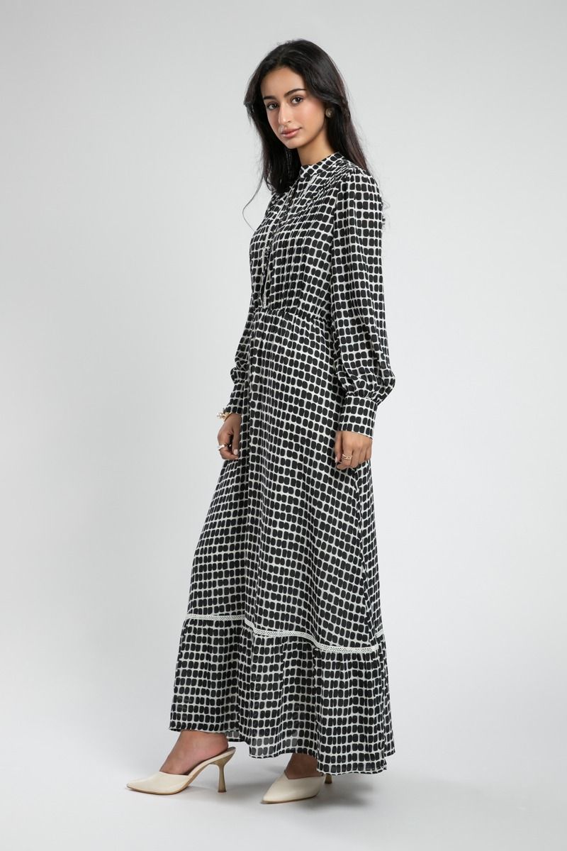 Printed Maxi Dress with Lace Detail