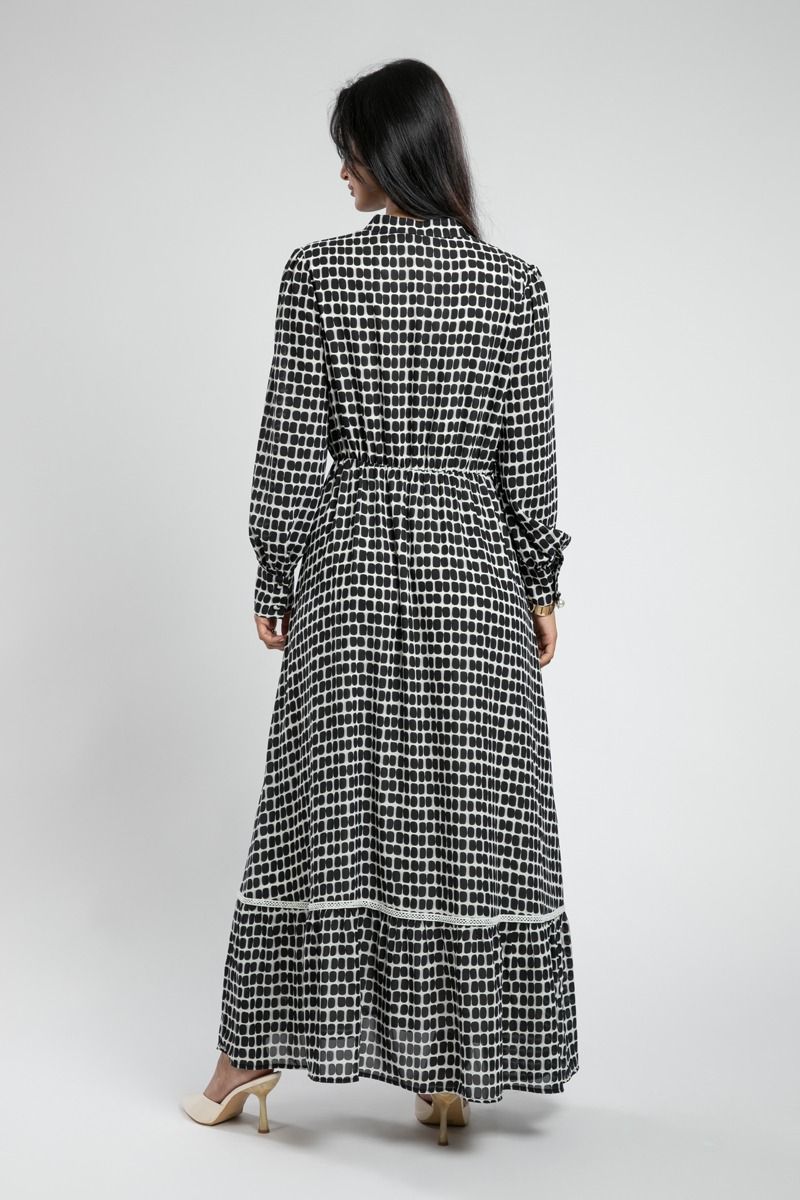 Printed Maxi Dress with Lace Detail
