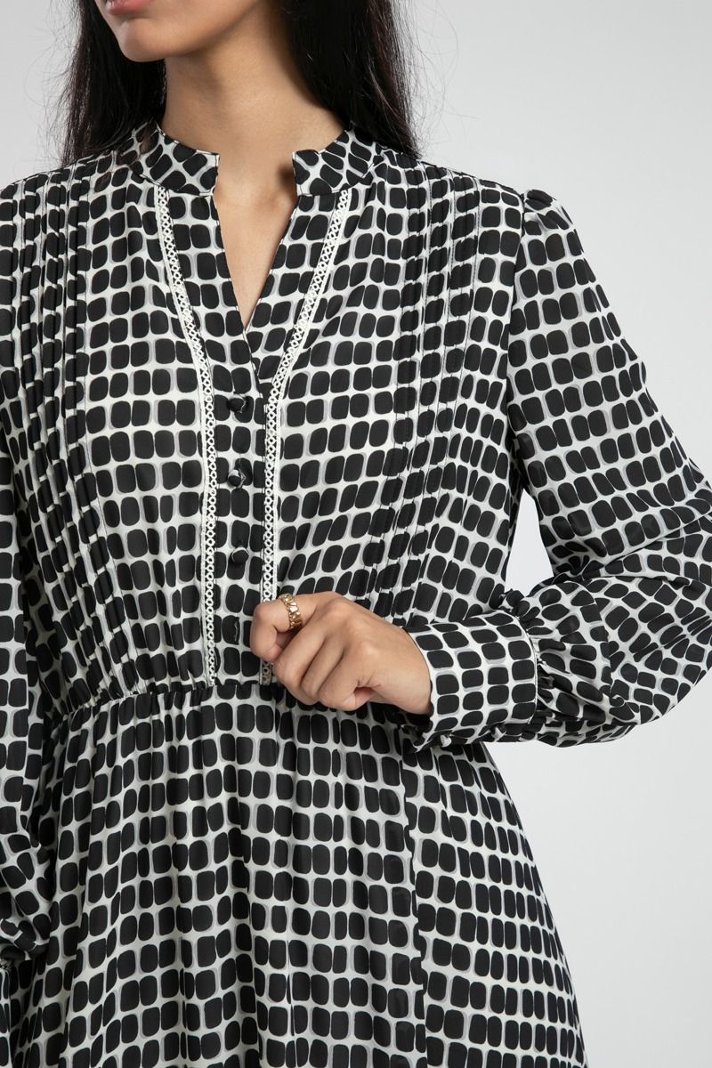 Printed Maxi Dress with Lace Detail