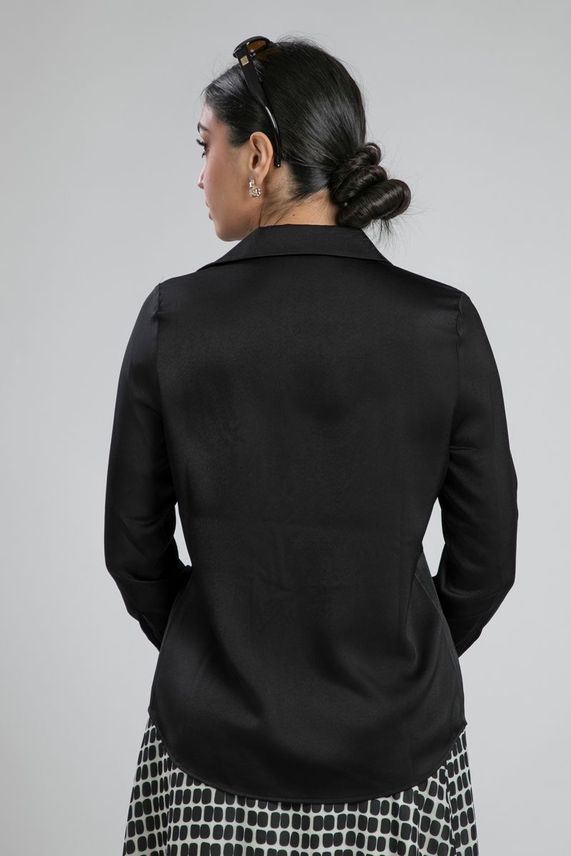 Satin Wrap Blouse with Long Sleeves