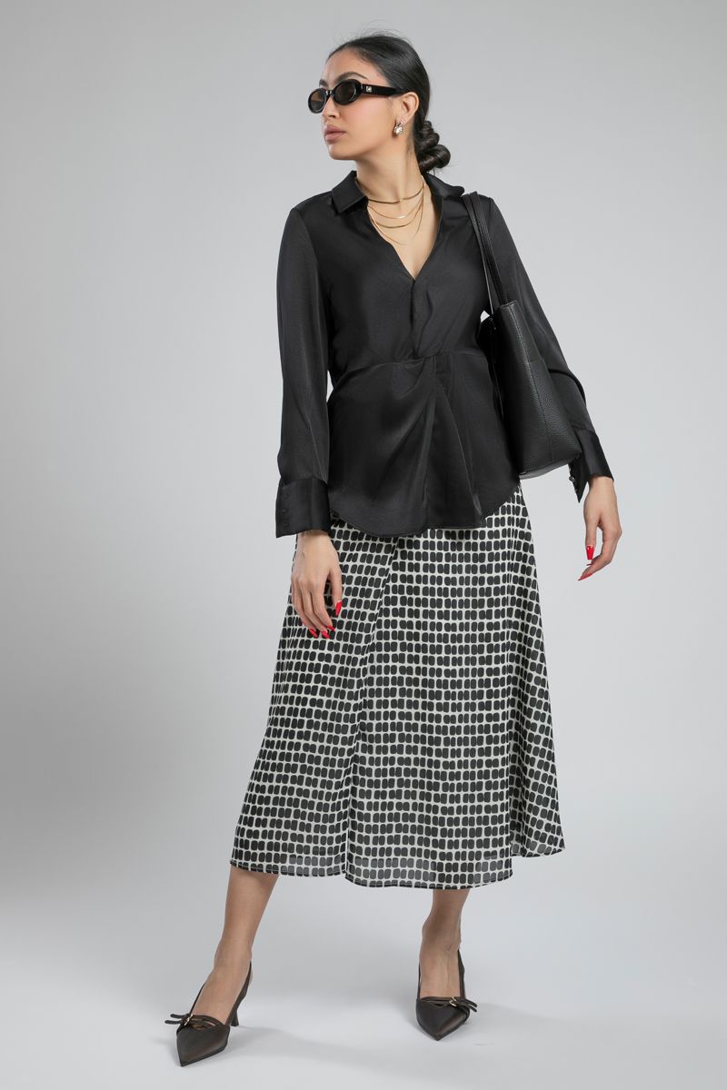 Satin Wrap Blouse with Long Sleeves