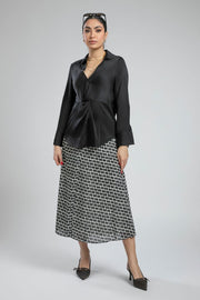 Geometric Print Midi Skirt with Belt