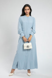 Belted Maxi Dress with Mandarin Collar
