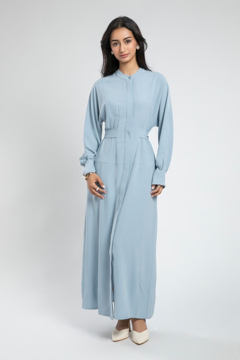 Belted Maxi Dress with Mandarin Collar