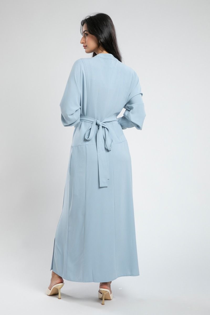 Belted Maxi Dress with Mandarin Collar