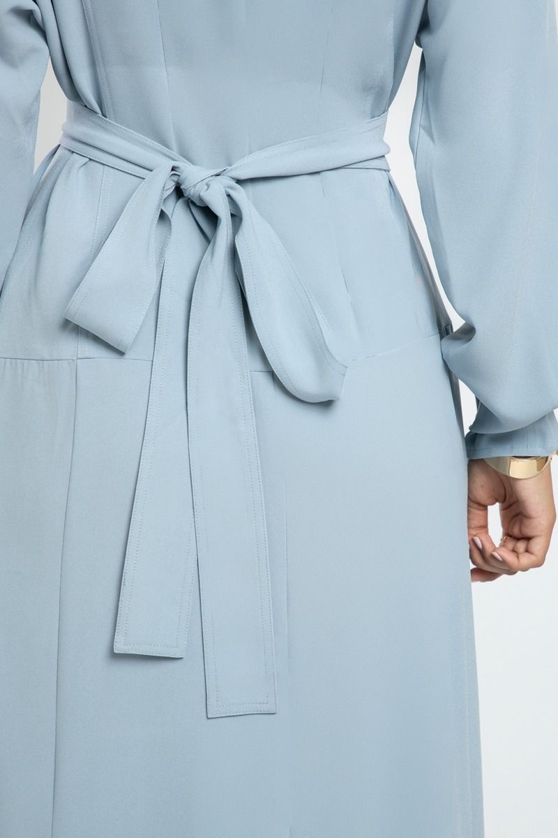 Belted Maxi Dress with Mandarin Collar