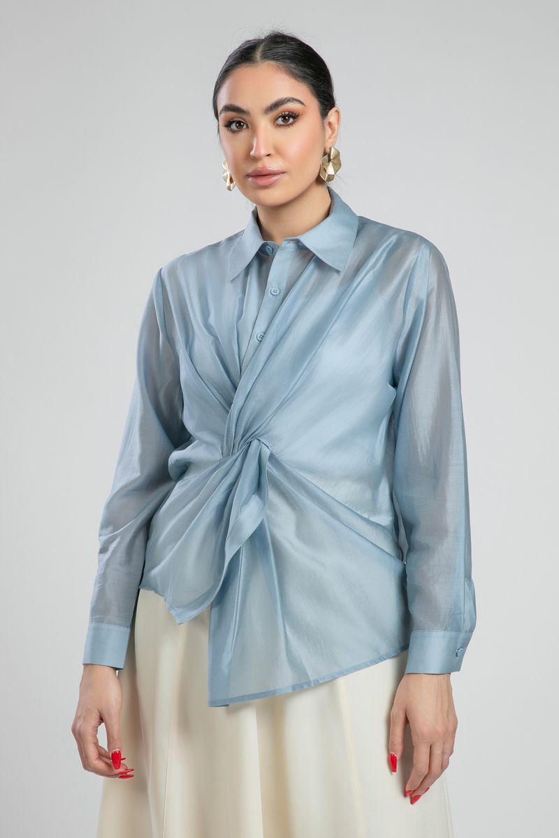 Sheer Draped Knot Shirt