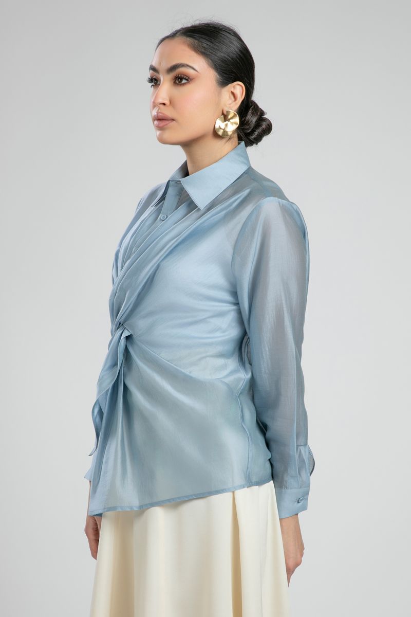 Sheer Draped Knot Shirt