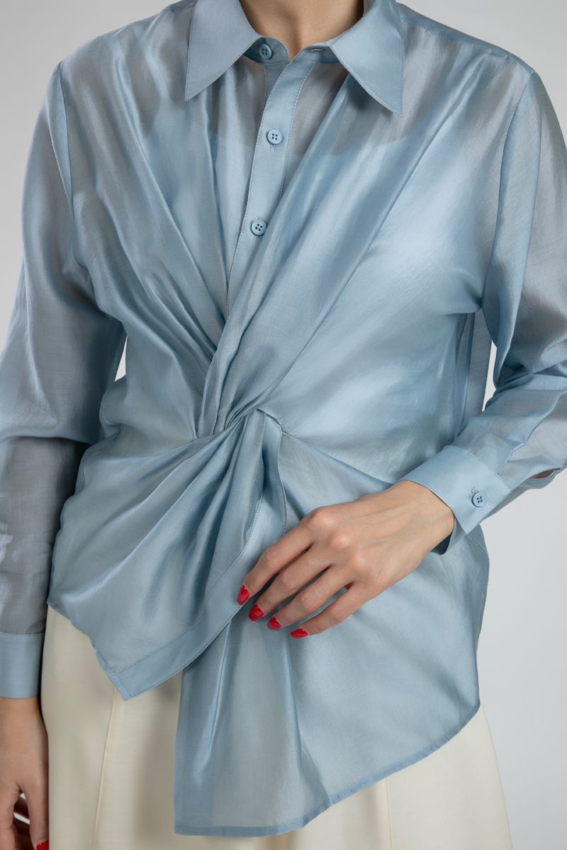 Sheer Draped Knot Shirt