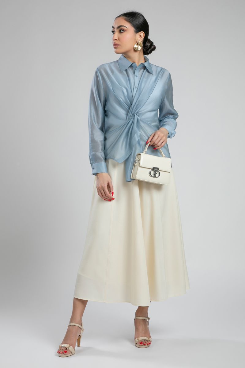 Sheer Draped Knot Shirt