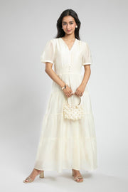 Smocked Waist Maxi Dress with Puff Sleeves