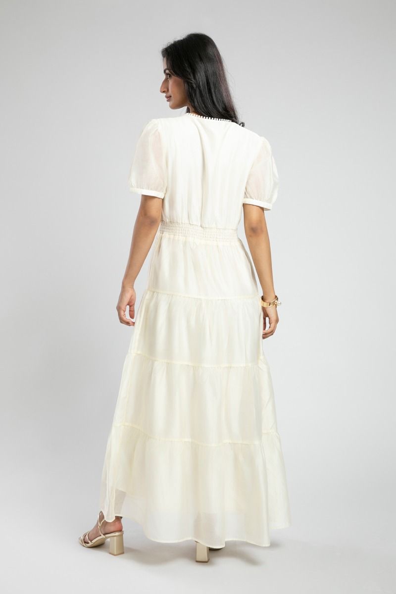 Smocked Waist Maxi Dress with Puff Sleeves