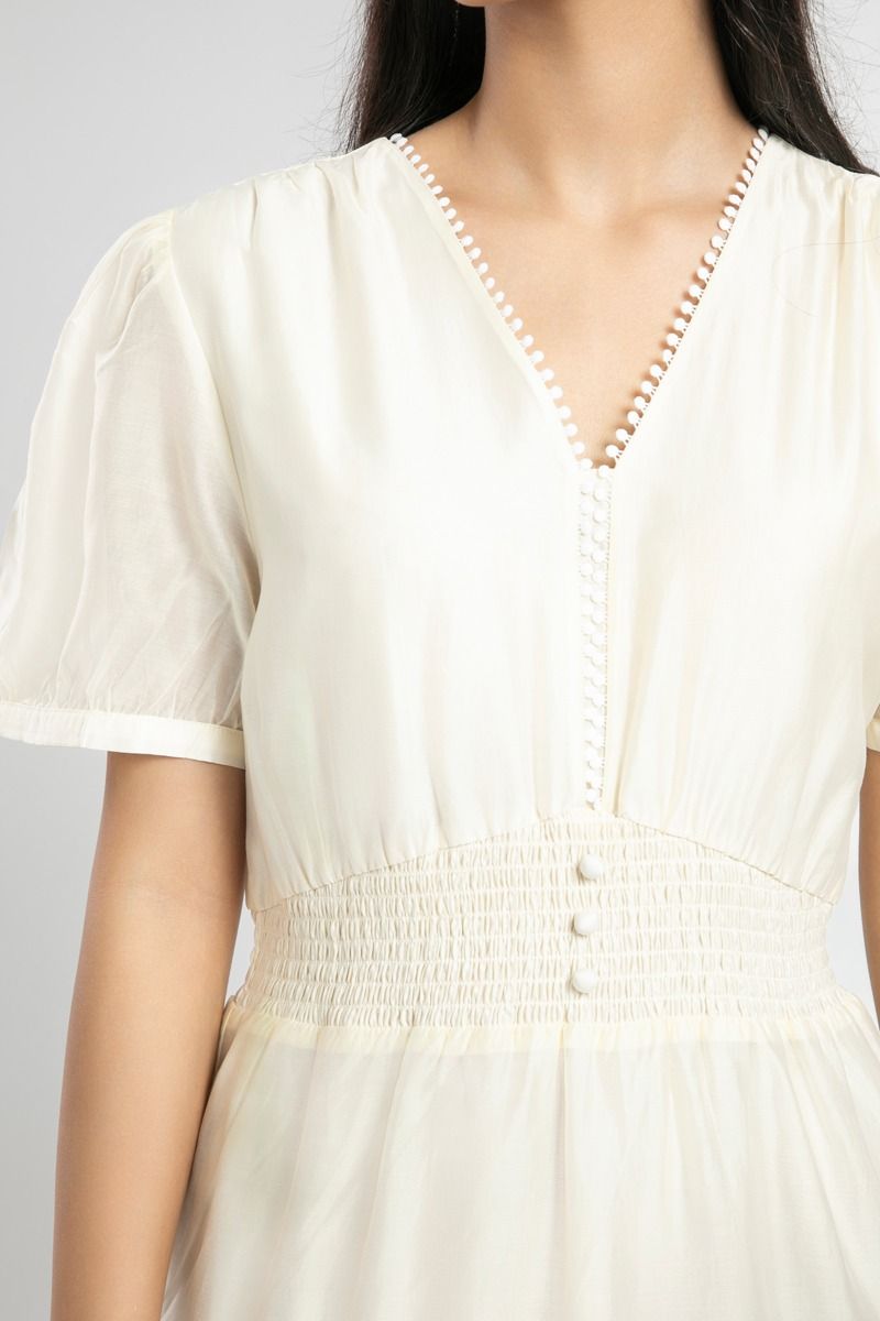 Smocked Waist Maxi Dress with Puff Sleeves