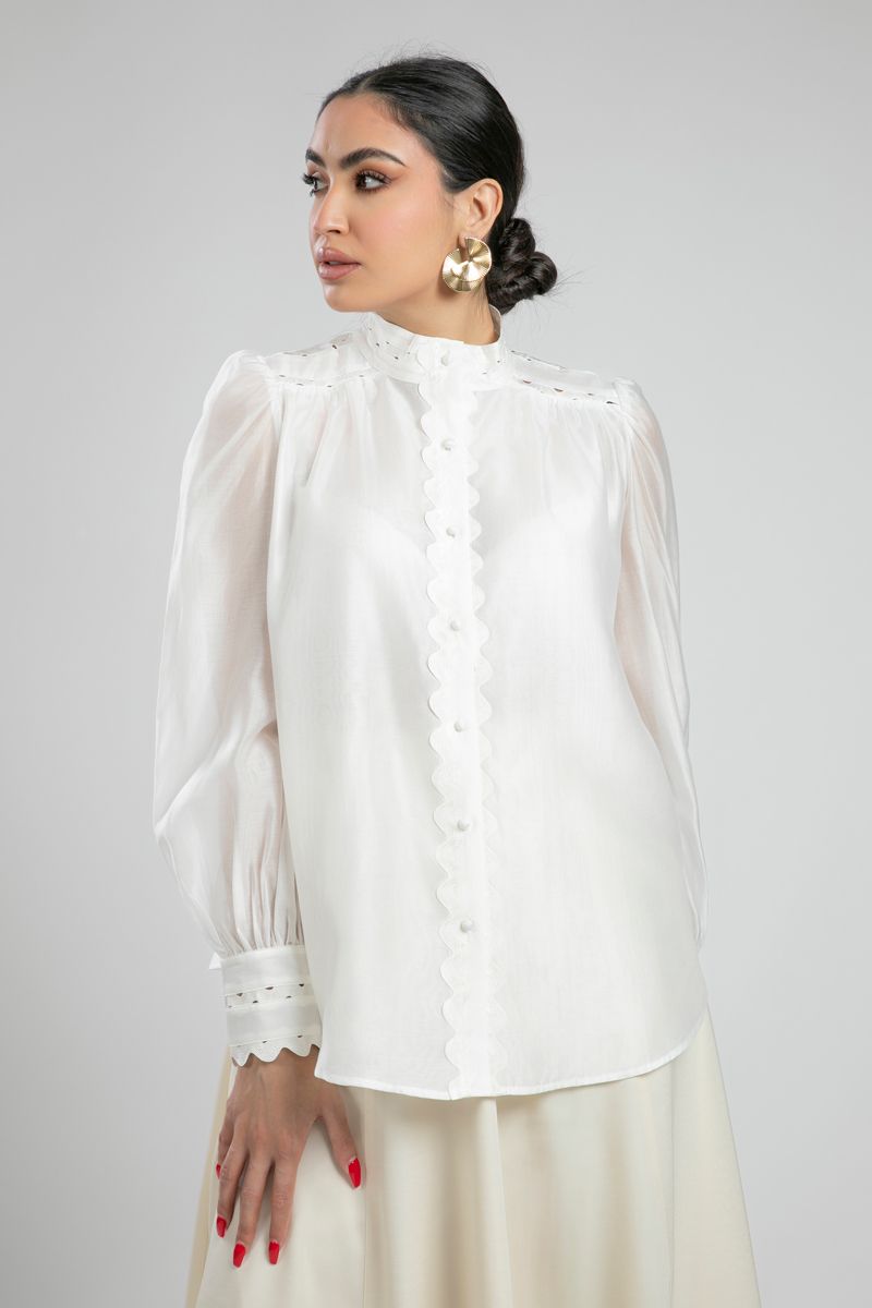 Scallop Trim Button Down Shirt