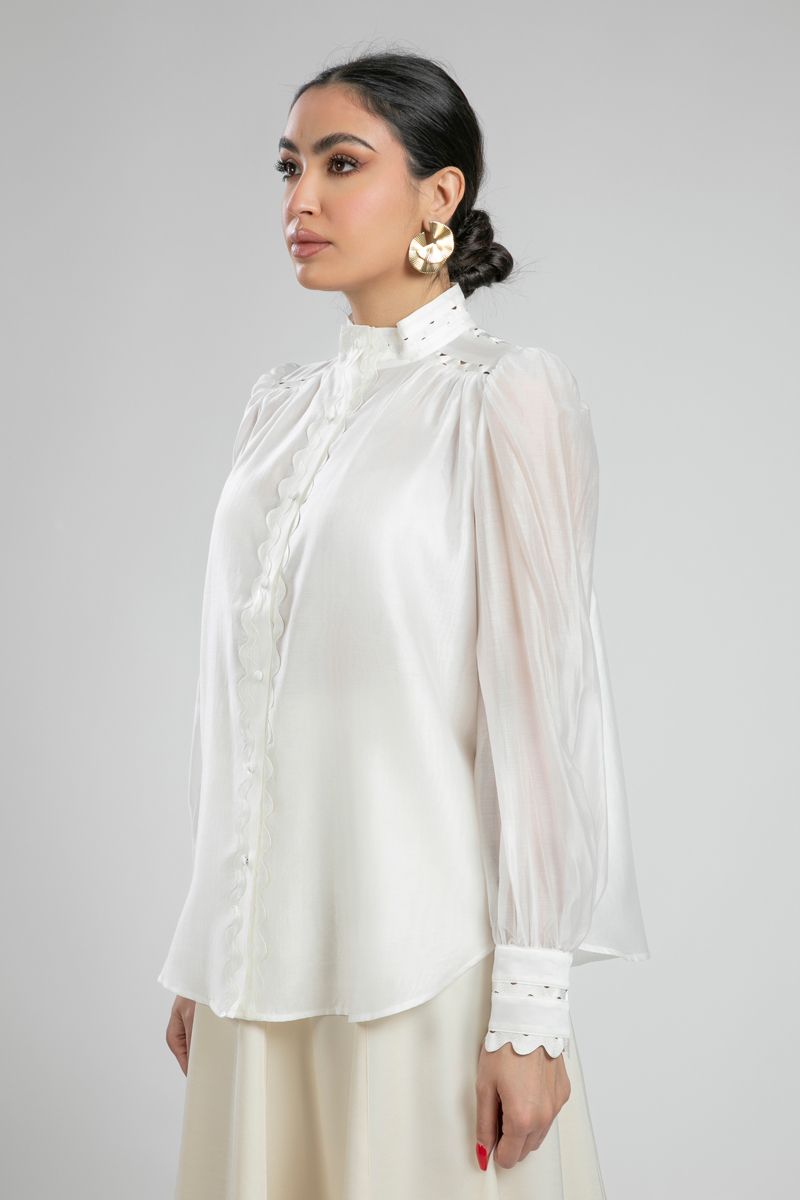 Scallop Trim Button Down Shirt