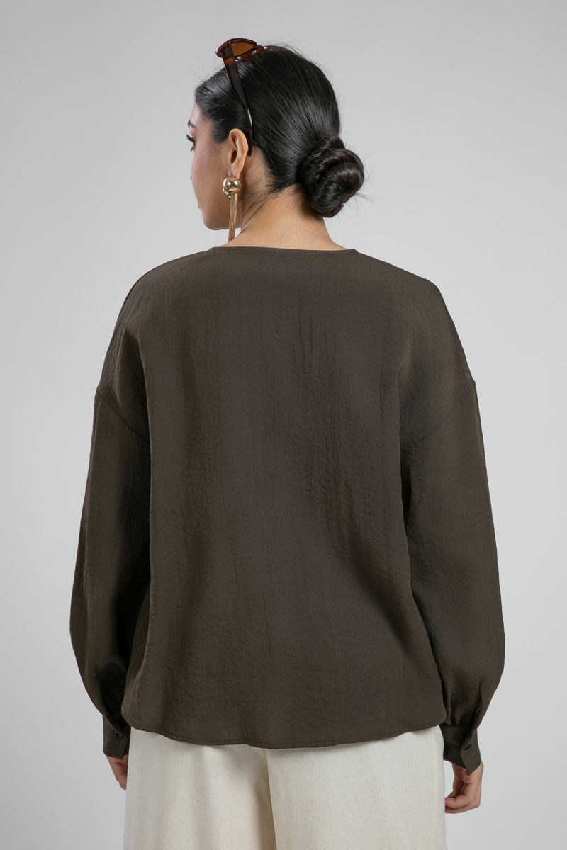 Blouse with Pleats and Keyhole Neckline