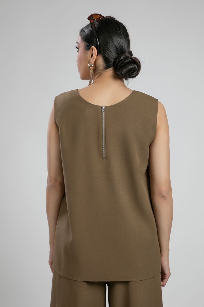 Sleeveless Top with Back Zipper