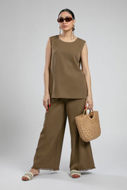 Wide Leg Pants with Frayed Hem